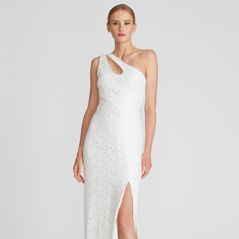 Theia Natalia One Shoulder Ivory Gown NWT 14